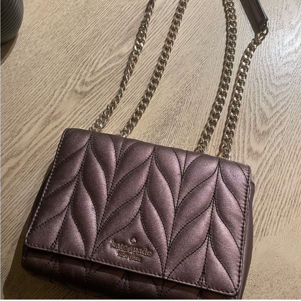 Kate Spade Emelyn Briar Lane Quilted Leather Crossbody Purse Metallic Oak - Picture 4 of 8